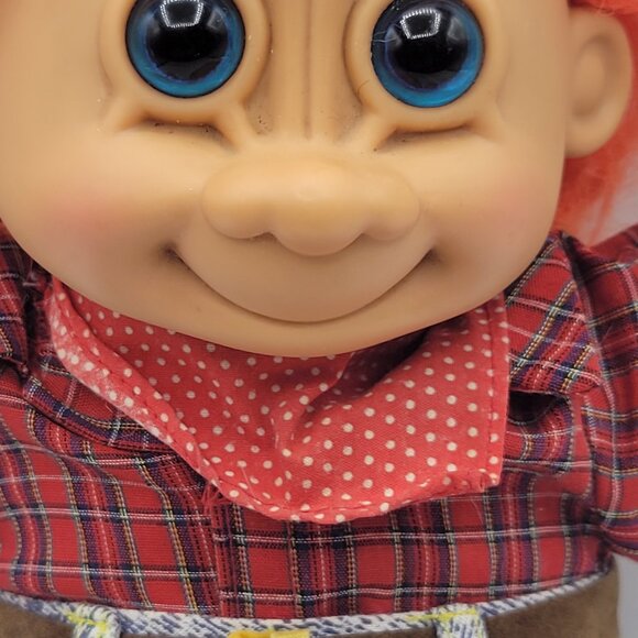 Russ Troll Doll 12" Cowboy Soft Body Doll Playsuit Hat Orange Hair Blue Eyes - Picture 9 of 10